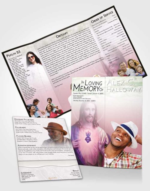 Obituary Funeral Template Gatefold Memorial Brochure Emerald Sunrise Jesus Love