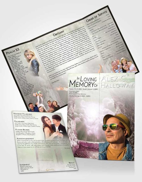 Obituary Funeral Template Gatefold Memorial Brochure Emerald Sunrise Rocky Gates to Heaven