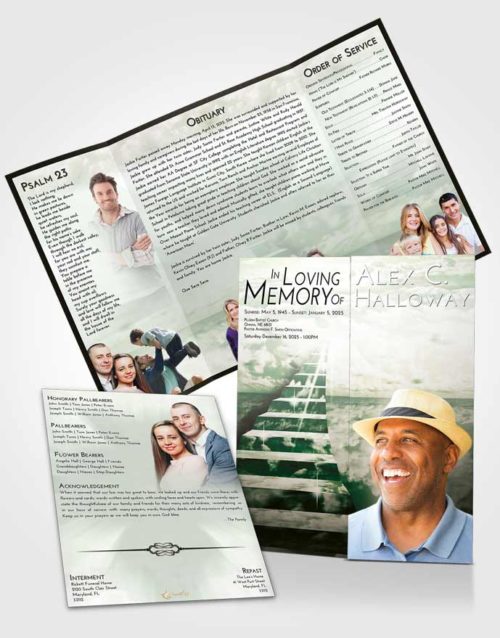Obituary Funeral Template Gatefold Memorial Brochure Emerald Sunrise Stairway for the Soul