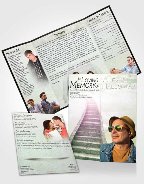 Obituary Funeral Template Gatefold Memorial Brochure Emerald Sunrise Stairway to Bliss