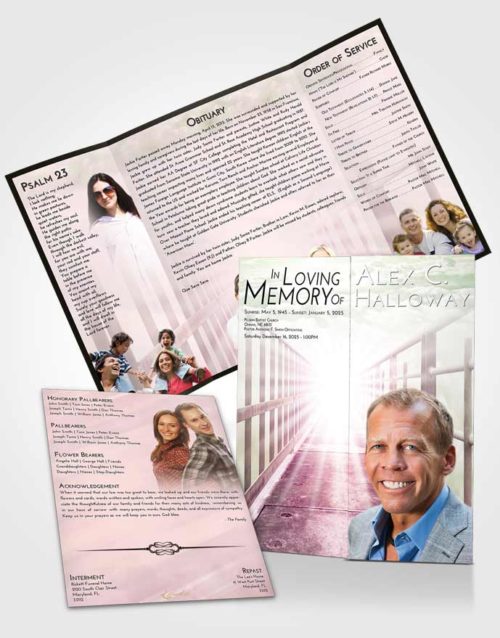Obituary Funeral Template Gatefold Memorial Brochure Emerald Sunrise Stairway to Faith