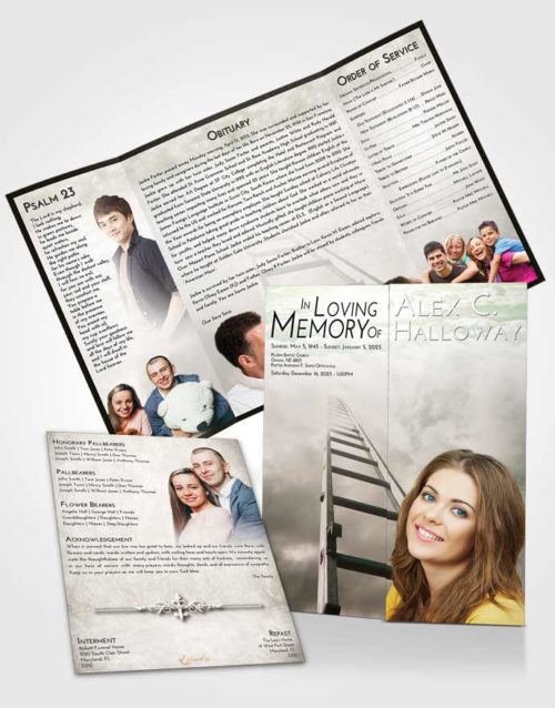 Obituary Funeral Template Gatefold Memorial Brochure Emerald Sunrise Stairway to Forever