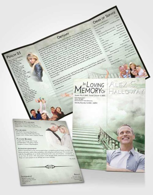 Obituary Funeral Template Gatefold Memorial Brochure Emerald Sunrise Stairway to Freedom