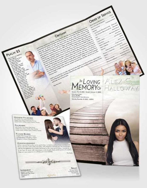 Obituary Funeral Template Gatefold Memorial Brochure Emerald Sunrise Stairway to Life
