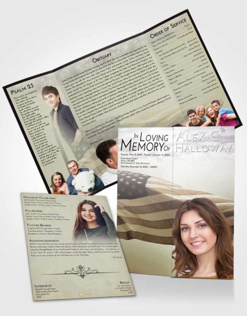Obituary Funeral Template Gatefold Memorial Brochure Evening American Honor