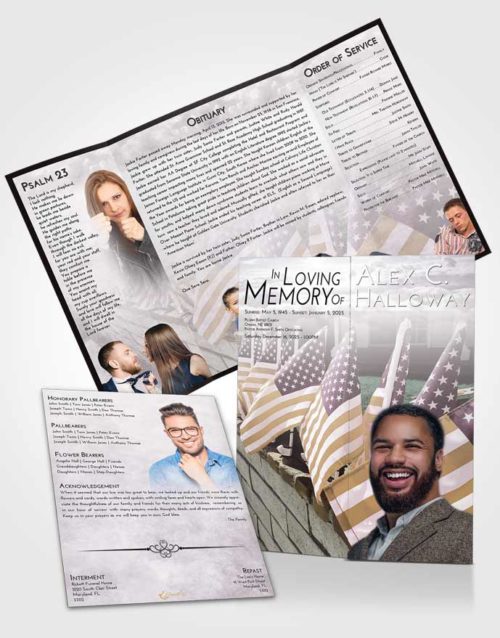 Obituary Funeral Template Gatefold Memorial Brochure Evening American Victory