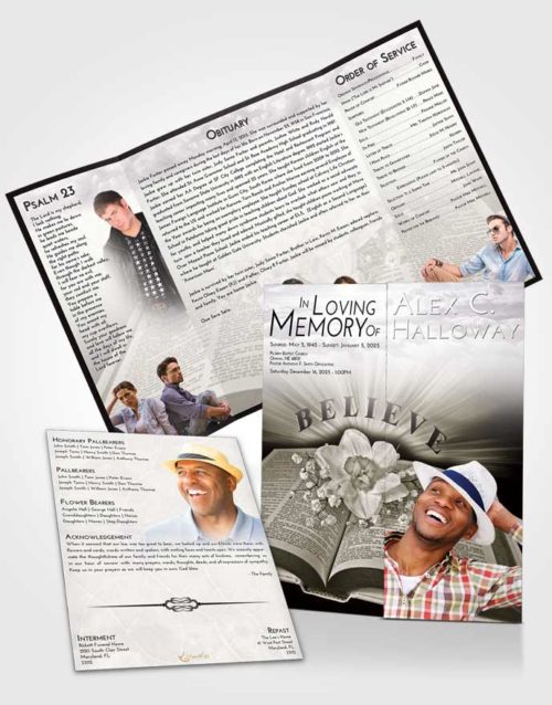 Obituary Funeral Template Gatefold Memorial Brochure Evening Bible Belief