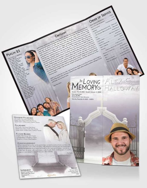 Obituary Funeral Template Gatefold Memorial Brochure Evening Clear Gates For Heaven