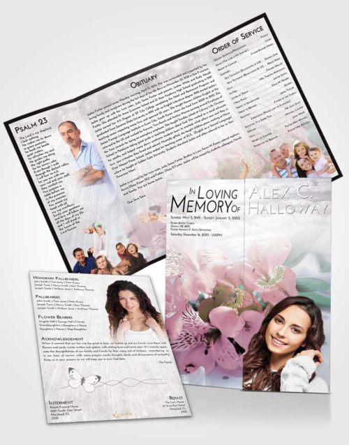 Obituary Funeral Template Gatefold Memorial Brochure Evening Floral Magic