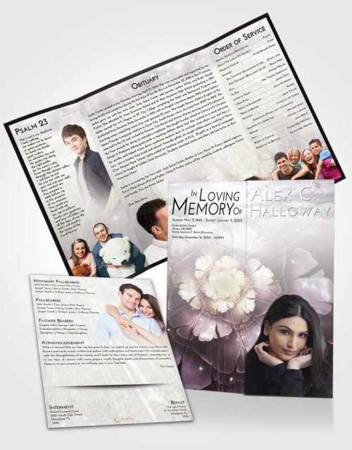 Obituary Funeral Template Gatefold Memorial Brochure Evening Floral Secret