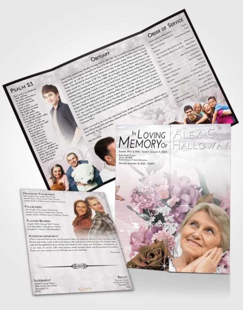 Obituary Funeral Template Gatefold Memorial Brochure Evening Floral Wonderland