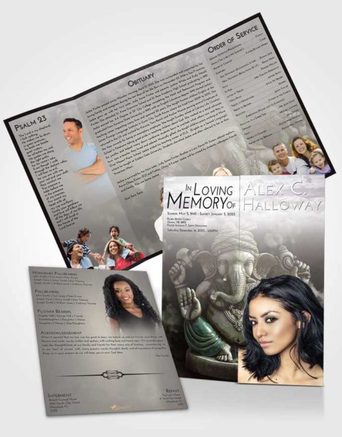 Obituary Funeral Template Gatefold Memorial Brochure Evening Ganesha Surprise