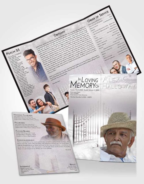 Obituary Funeral Template Gatefold Memorial Brochure Evening Gates to Heaven