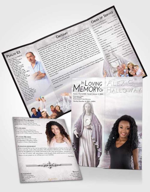 Obituary Funeral Template Gatefold Memorial Brochure Evening Mary Full of Grace