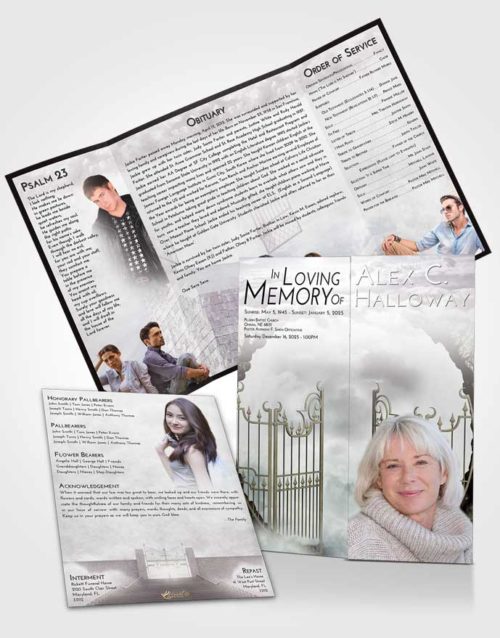 Obituary Funeral Template Gatefold Memorial Brochure Evening Mystical Gates of Heaven