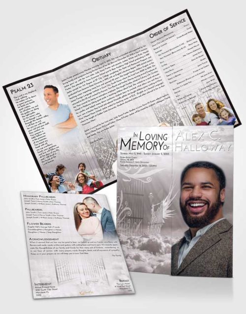 Obituary Funeral Template Gatefold Memorial Brochure Evening Precious Gates to Heaven