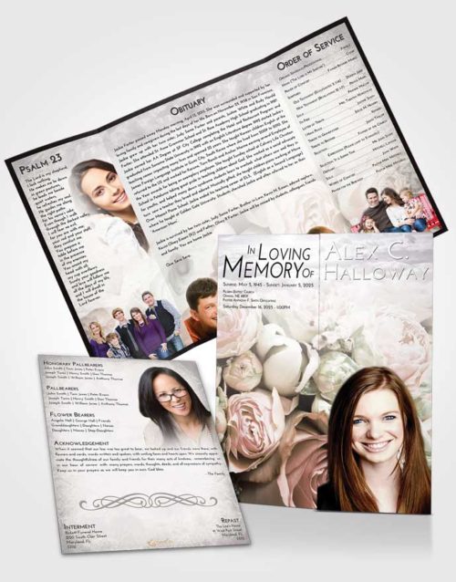 Obituary Funeral Template Gatefold Memorial Brochure Evening Rose Magic