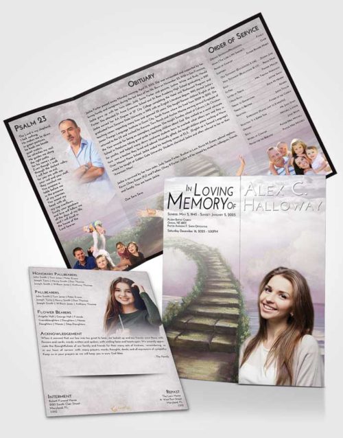 Obituary Funeral Template Gatefold Memorial Brochure Evening Stairway Above