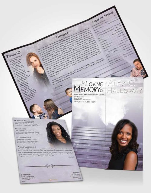 Obituary Funeral Template Gatefold Memorial Brochure Evening Stairway Into the Sky