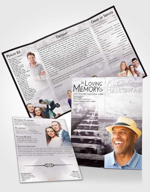 Obituary Funeral Template Gatefold Memorial Brochure Evening Stairway for the Soul