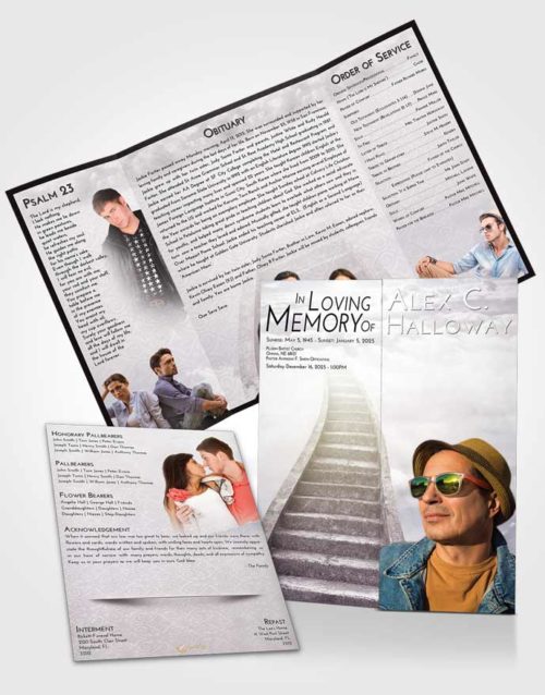 Obituary Funeral Template Gatefold Memorial Brochure Evening Stairway to Bliss