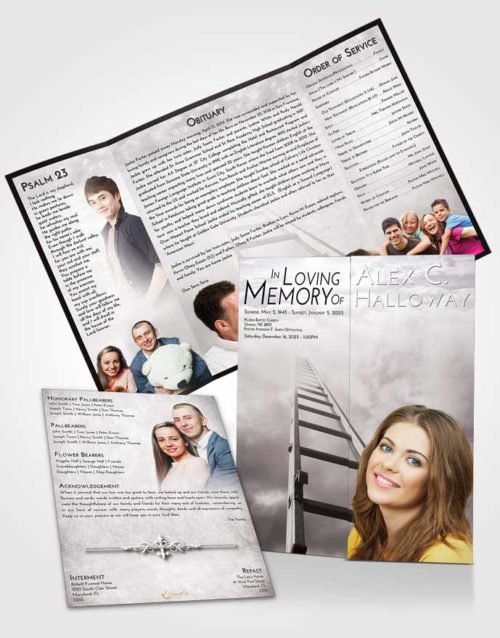 Obituary Funeral Template Gatefold Memorial Brochure Evening Stairway to Forever