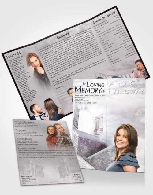 Obituary Funeral Template Gatefold Memorial Brochure Evening Stairway to the Gates of Heaven