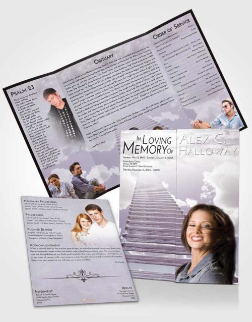 Obituary Funeral Template Gatefold Memorial Brochure Evening Steps to Heaven