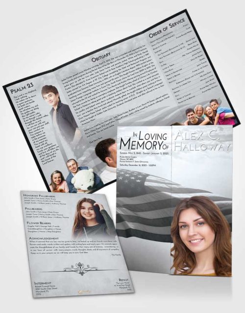 Obituary Funeral Template Gatefold Memorial Brochure Freedom American Honor