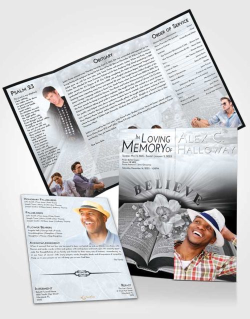 Obituary Funeral Template Gatefold Memorial Brochure Freedom Bible Belief