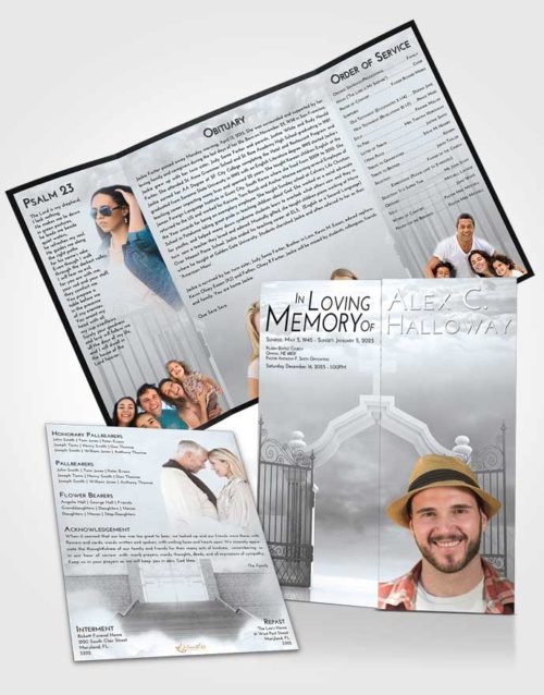 Obituary Funeral Template Gatefold Memorial Brochure Freedom Clear Gates For Heaven