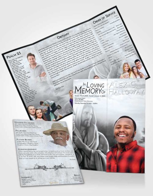 Obituary Funeral Template Gatefold Memorial Brochure Freedom Faith in Jesus