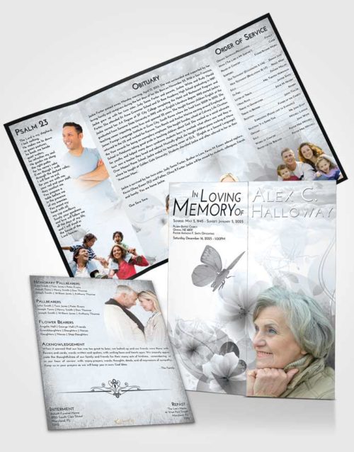 Obituary Funeral Template Gatefold Memorial Brochure Freedom Floral Butterfly