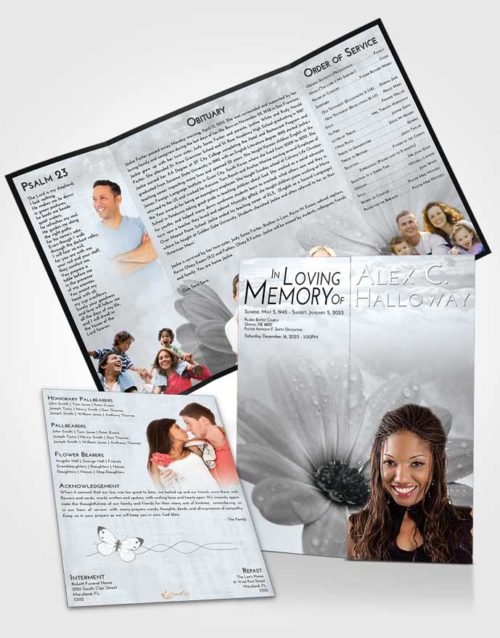 Obituary Funeral Template Gatefold Memorial Brochure Freedom Floral Raindrops