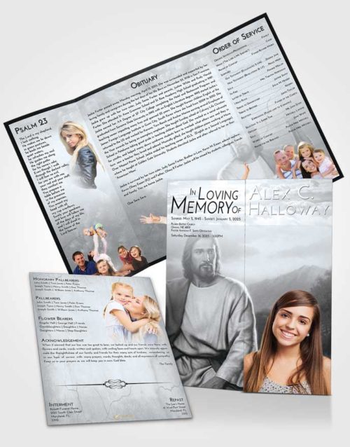 Obituary Funeral Template Gatefold Memorial Brochure Freedom Jesus Prayers