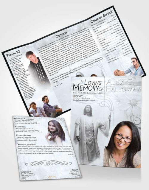 Obituary Funeral Template Gatefold Memorial Brochure Freedom Jesus in the Clouds