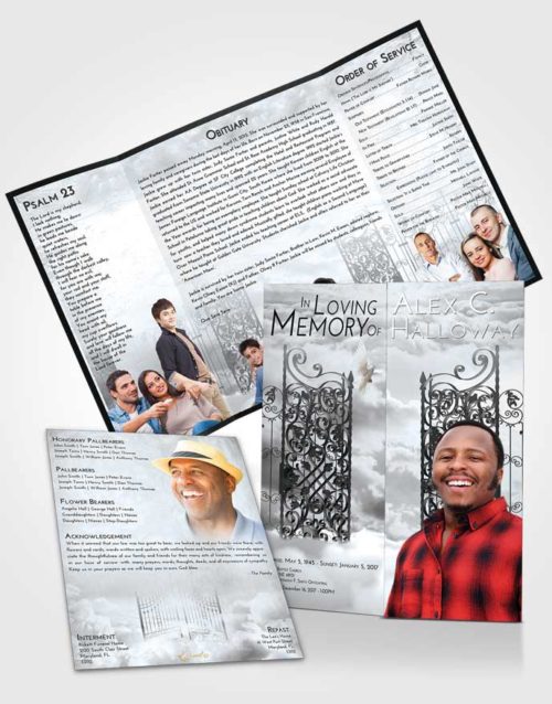 Obituary Funeral Template Gatefold Memorial Brochure Freedom Pearly Gates of Heaven