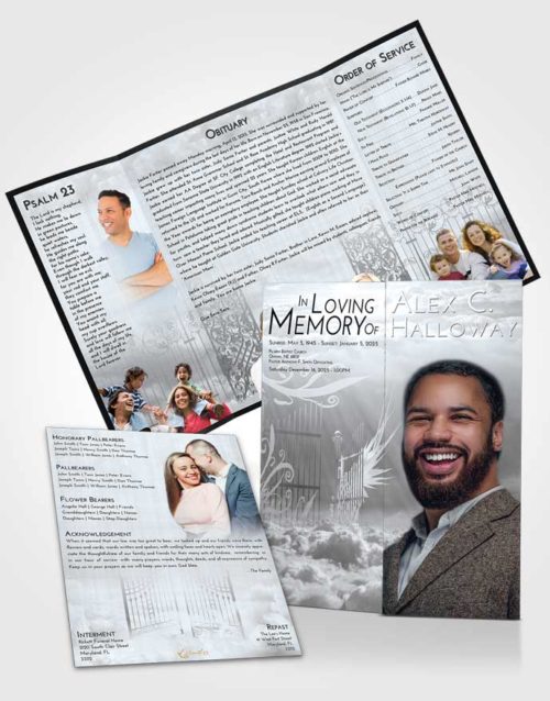 Obituary Funeral Template Gatefold Memorial Brochure Freedom Precious Gates to Heaven