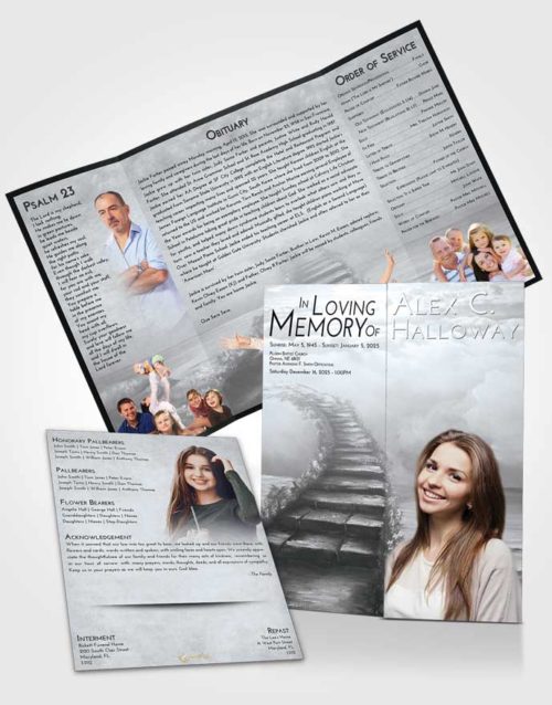 Obituary Funeral Template Gatefold Memorial Brochure Freedom Stairway Above