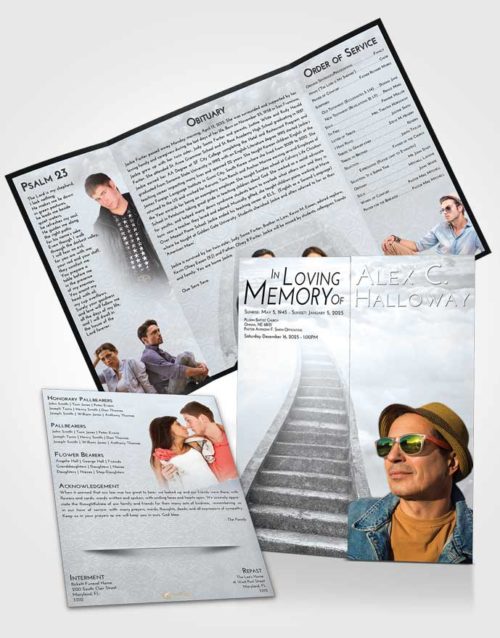Obituary Funeral Template Gatefold Memorial Brochure Freedom Stairway to Bliss