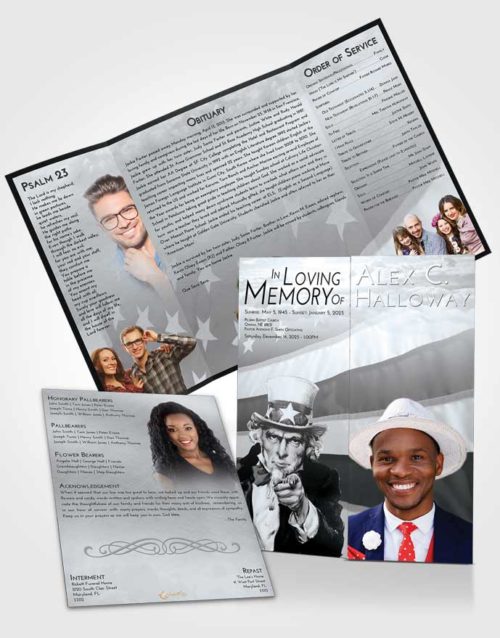 Obituary Funeral Template Gatefold Memorial Brochure Freedom Uncle Sam