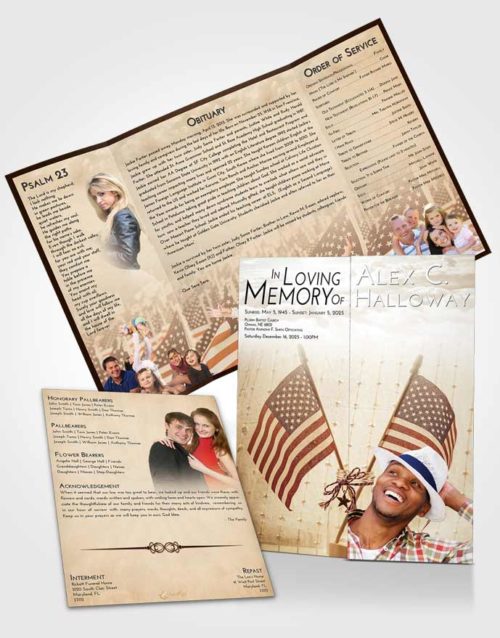 Obituary Funeral Template Gatefold Memorial Brochure Golden Peach American Justice