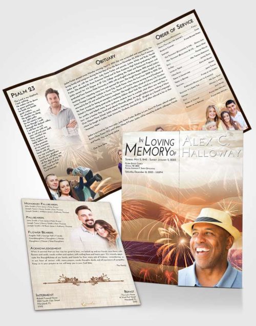 Obituary Funeral Template Gatefold Memorial Brochure Golden Peach American Patriot
