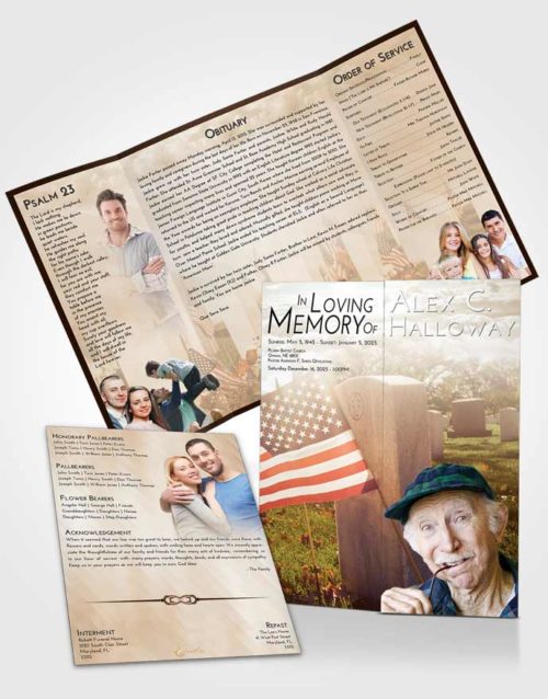 Obituary Funeral Template Gatefold Memorial Brochure Golden Peach American Smile
