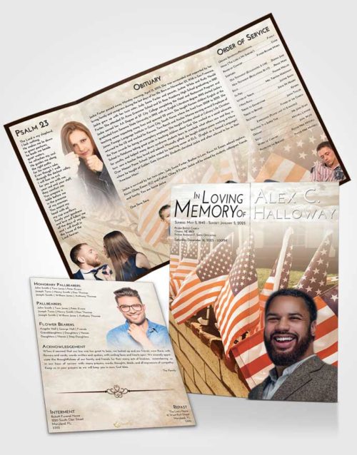 Obituary Funeral Template Gatefold Memorial Brochure Golden Peach American Victory
