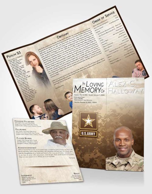 Obituary Funeral Template Gatefold Memorial Brochure Golden Peach Army Duty