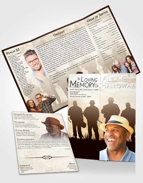 Obituary Funeral Template Gatefold Memorial Brochure Golden Peach Army Faith