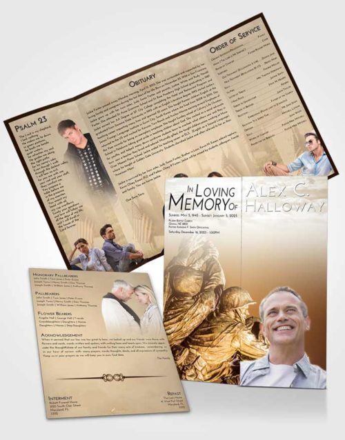Obituary Funeral Template Gatefold Memorial Brochure Golden Peach Army Grit