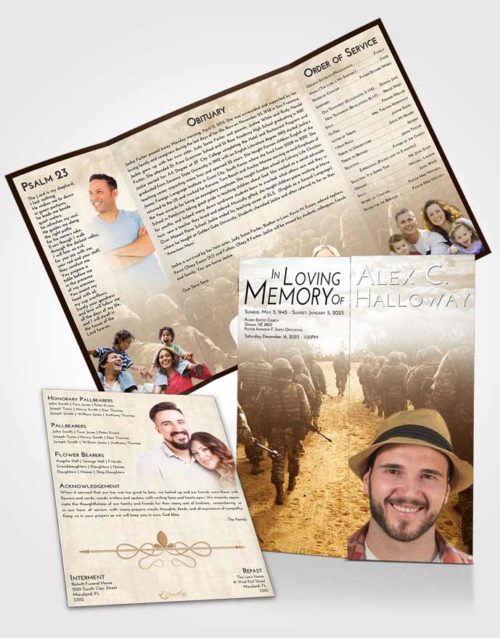 Obituary Funeral Template Gatefold Memorial Brochure Golden Peach Army March