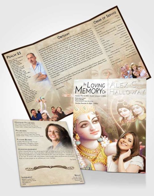 Obituary Funeral Template Gatefold Memorial Brochure Golden Peach Hindu Majesty
